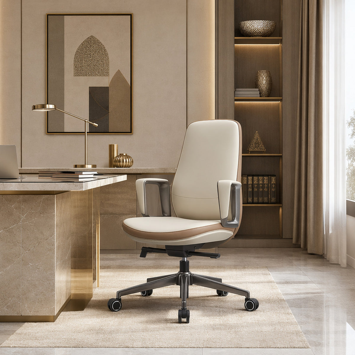 Executive Office Chair with Extra-Thick Cushion — Off White