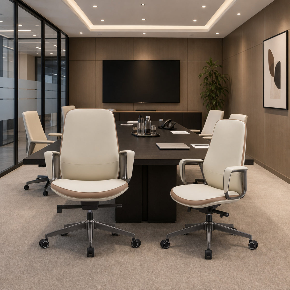 Executive Office Chair with Extra-Thick Cushion — Off White