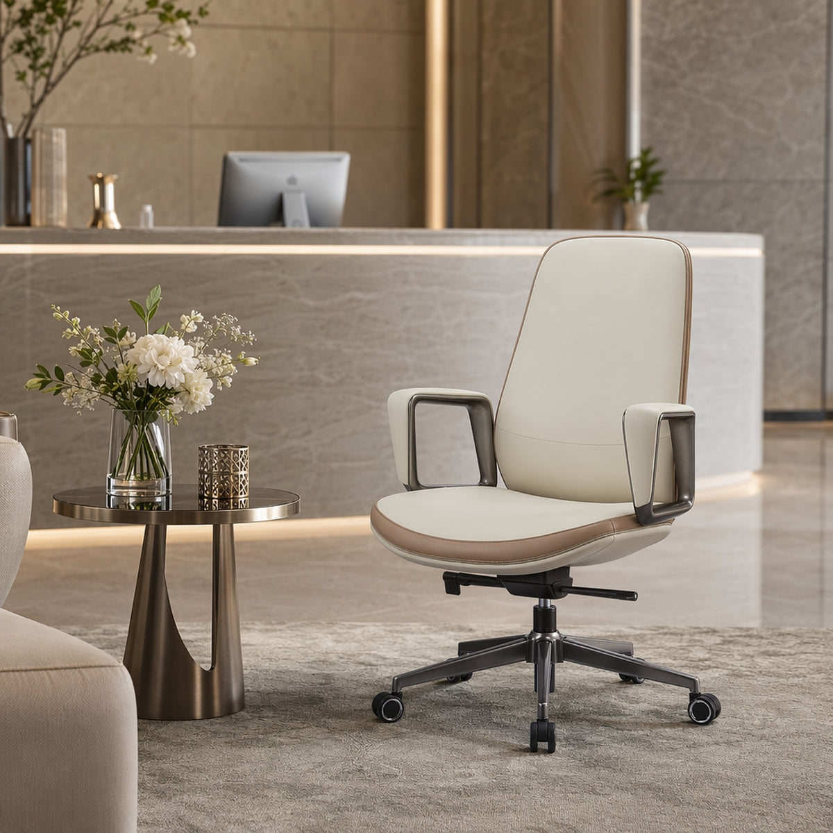Executive Office Chair with Extra-Thick Cushion — Off White