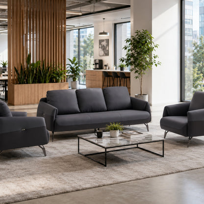 Leather Reception Sofa with Extra-Wide Seat — Dark Grey