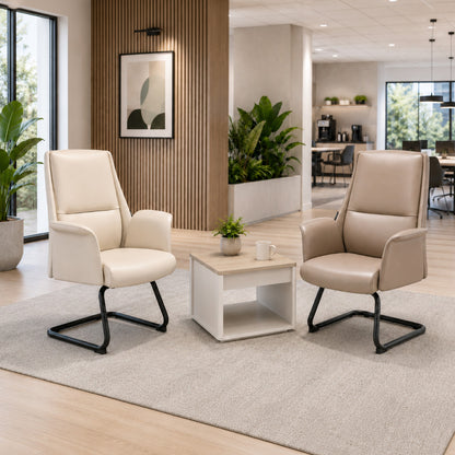 Executive Leather Chair with Extra-Thick Cushion — Off White