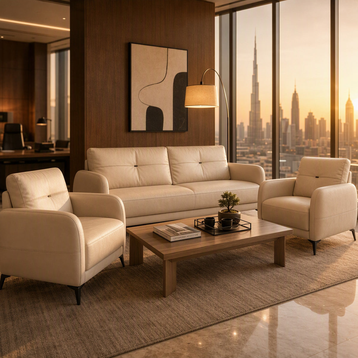 Leather Office Sofa with Extra-Wide Seat