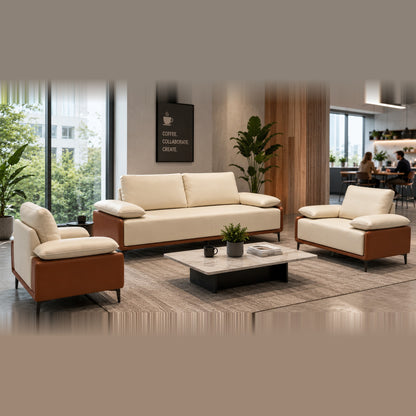 Leather Reception Sofa with Extra-Wide Seat — Off White