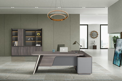 Wood Manager Desk with Return Unit — Dark Grey
