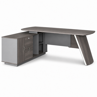 Wood Manager Desk with Return Unit — Dark Grey