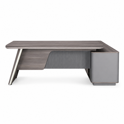 Wood Manager Desk with Return Unit — Dark Grey
