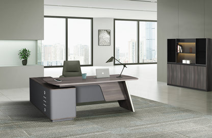 Wood Manager Desk with Return Unit — Dark Grey