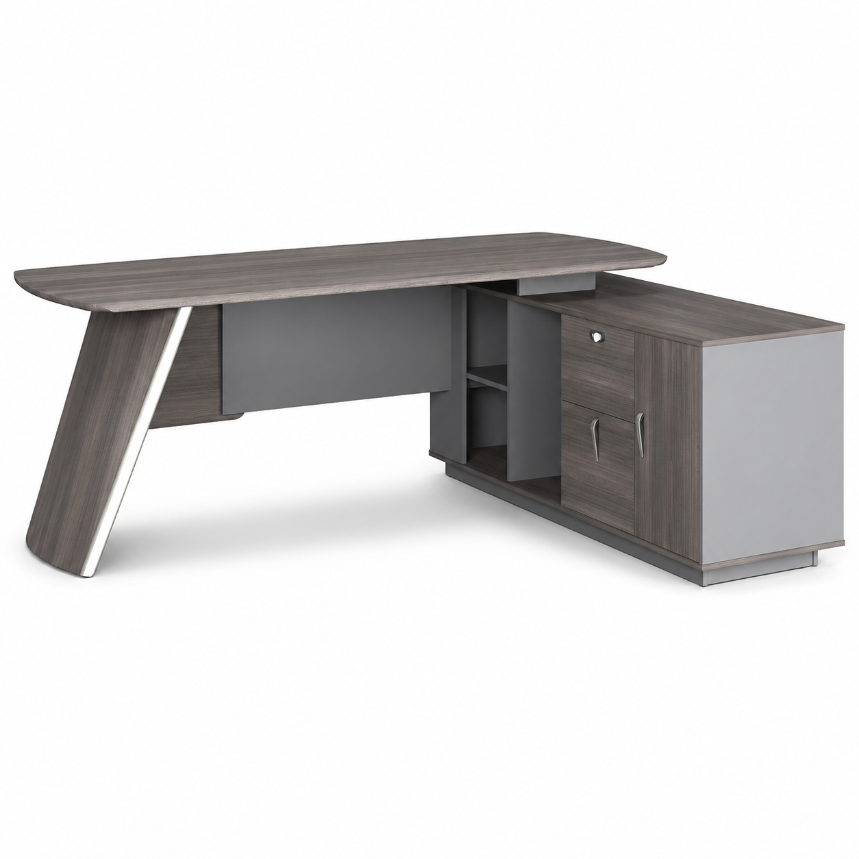Wood Manager Desk with Return Unit — Dark Grey