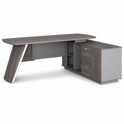 Wood Manager Desk with Return Unit — Dark Grey