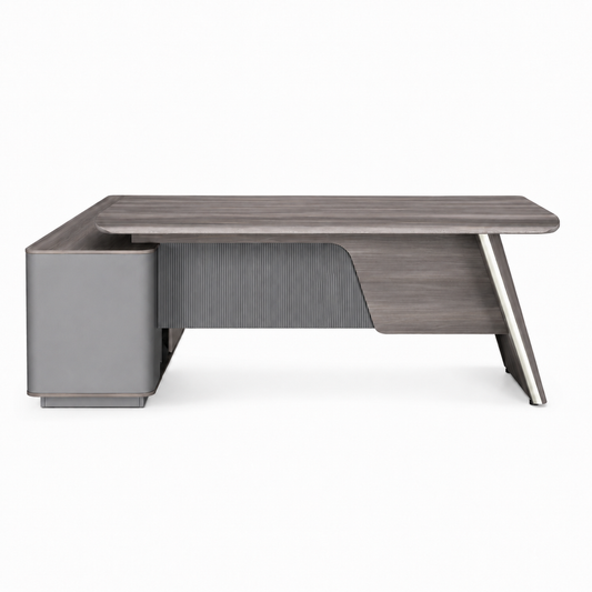 Wood Manager Desk with Return Unit — Dark Grey