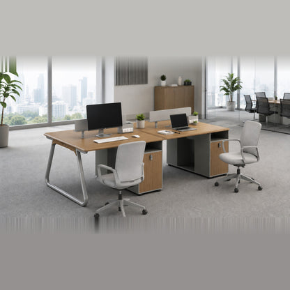 Trend 2-Seat Workstation Bundle — Natural Oak & Grey (Base + Extension)